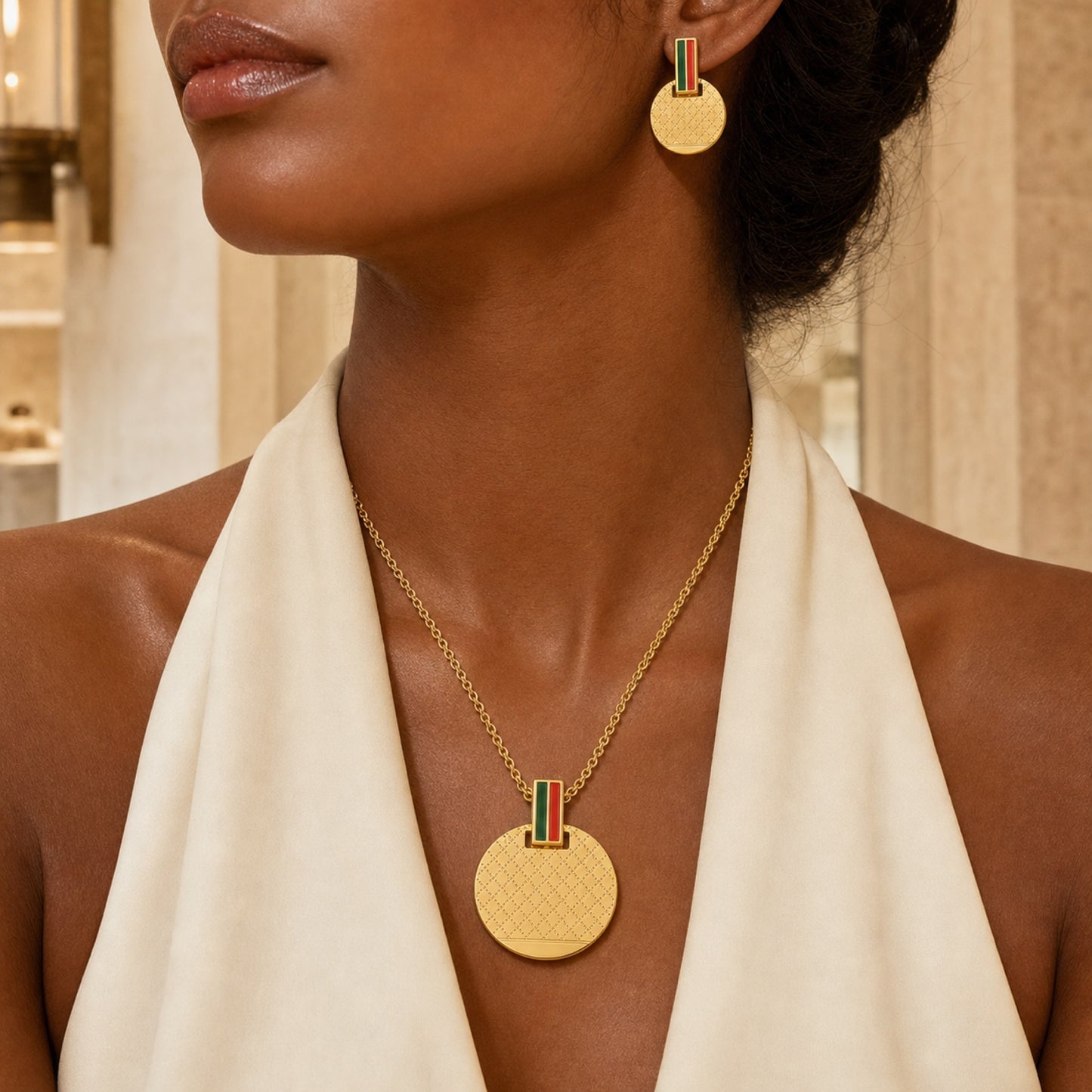 Riviera Stripe Medallion Jewellery Set — lifestyle