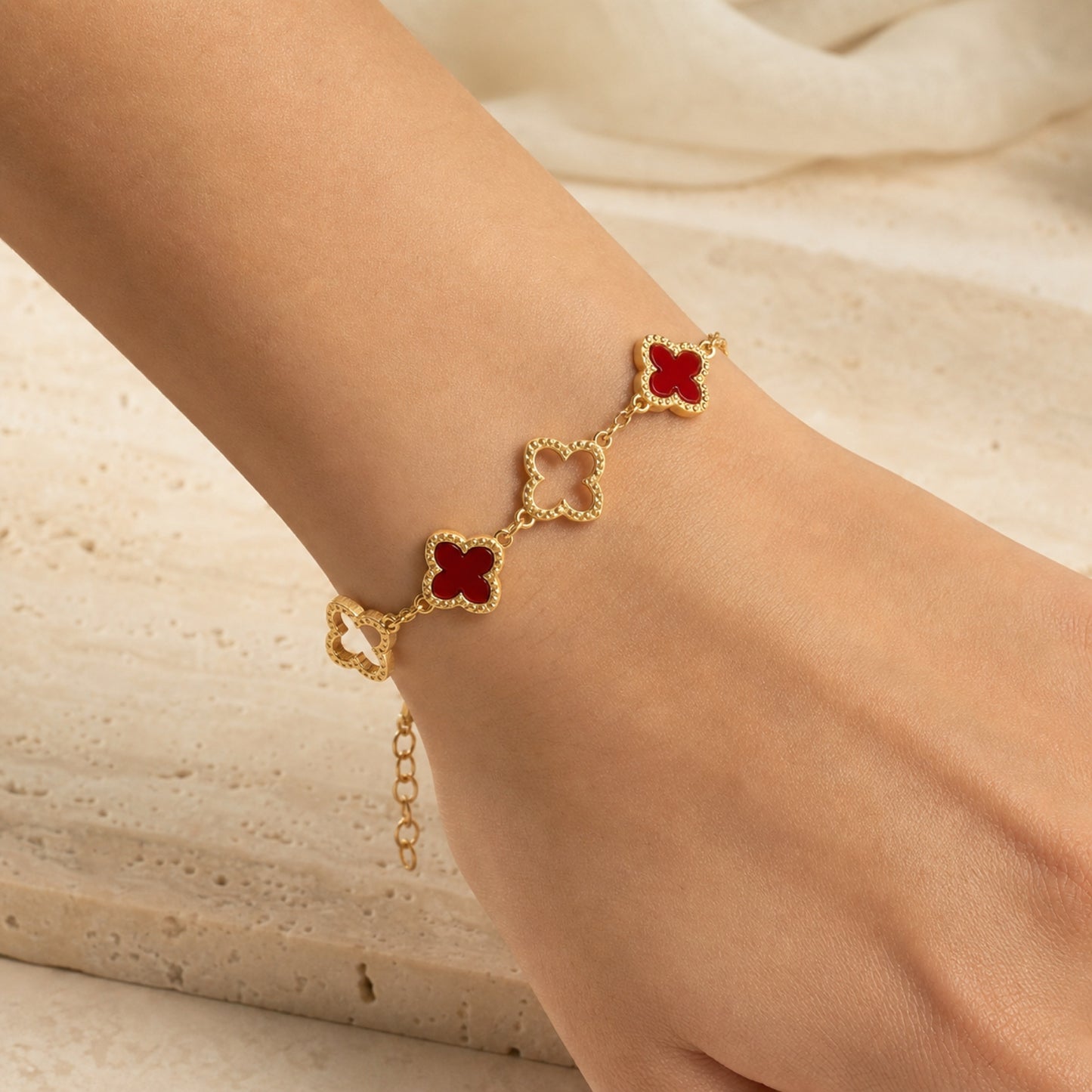 Camille Quatrefoil Bracelet — Red