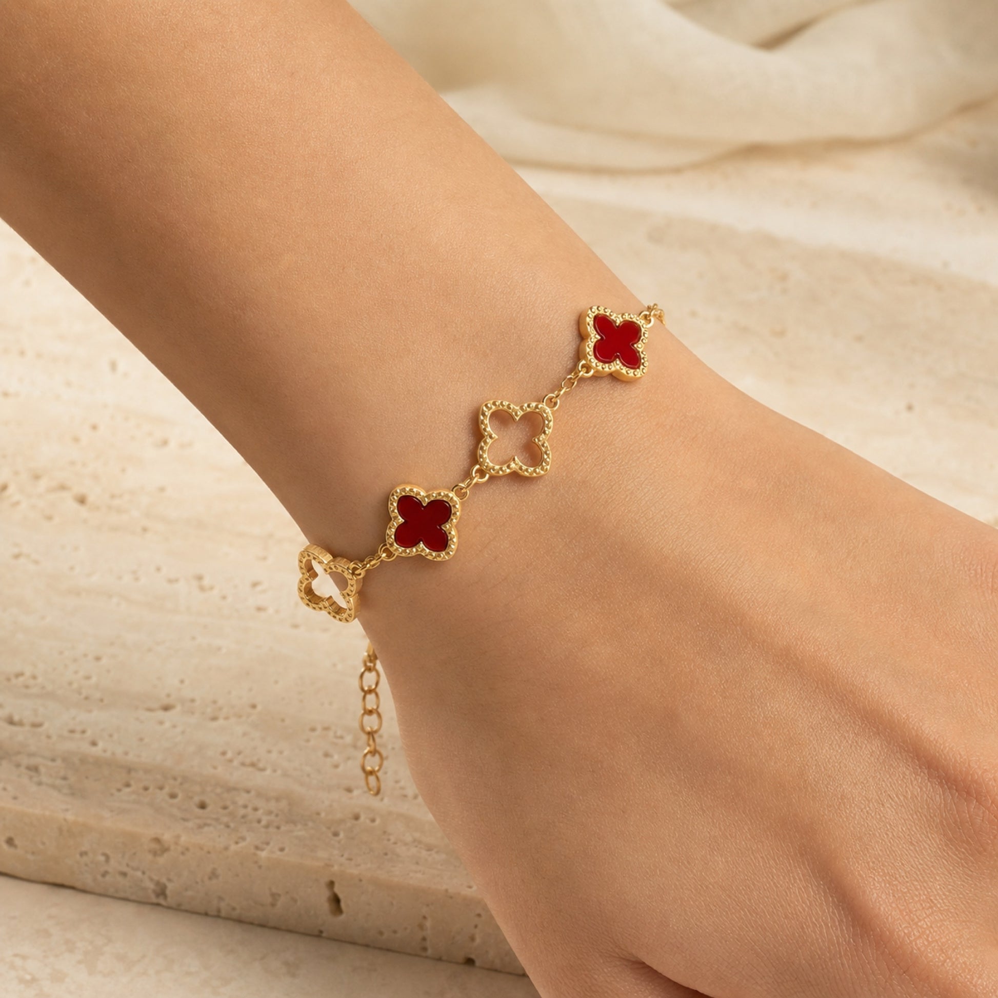 Camille Quatrefoil Bracelet — Red