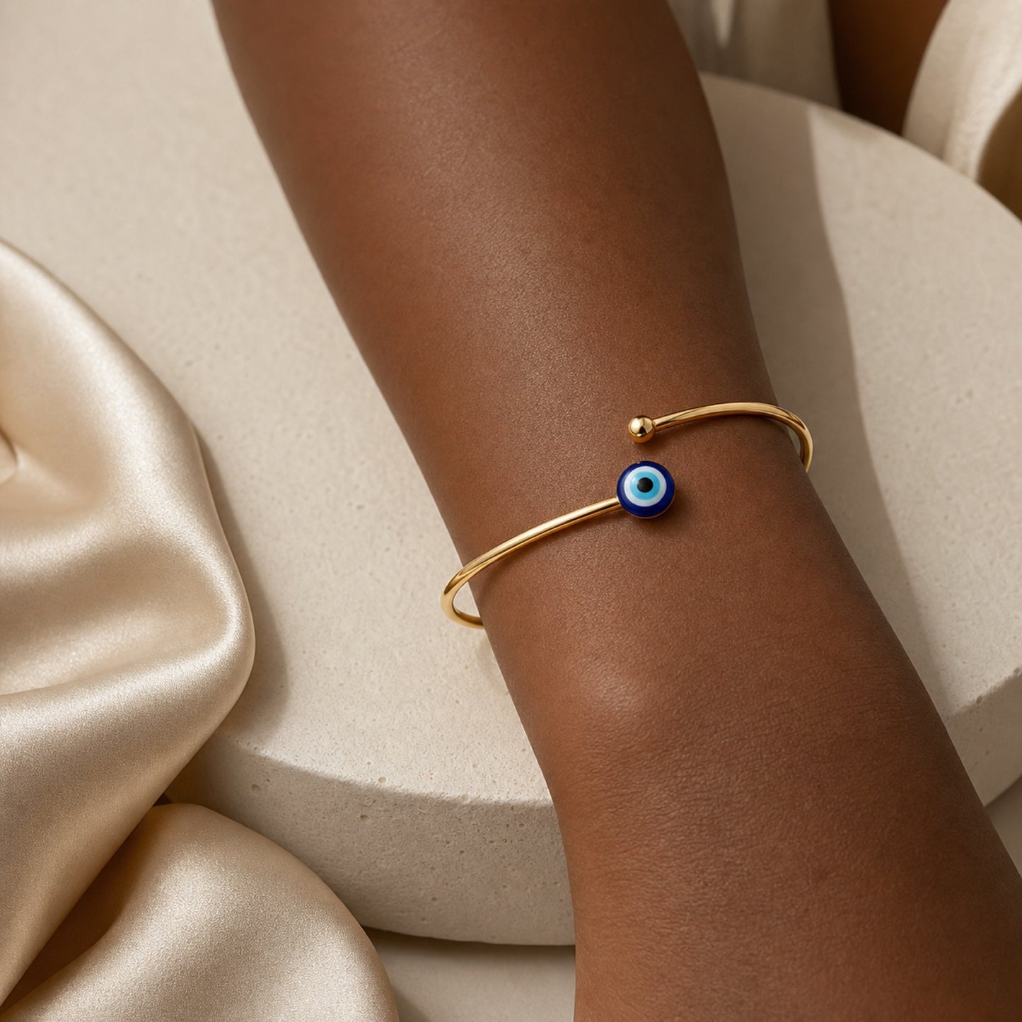 Nazar Evil-Eye Cuff Bracelet — close-up